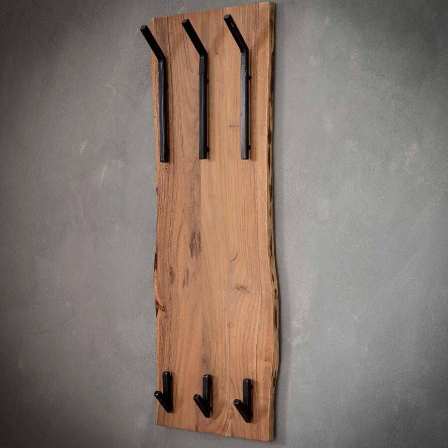 Fraaai kapstok Carter wandkapstok hangend garderoberek industrieel acaciahout hout metaal 2x3 haken 35x100 cm