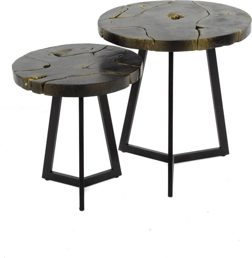 Fraaai Maron ronde salontafels zwart goud set van 2 - Foto 2