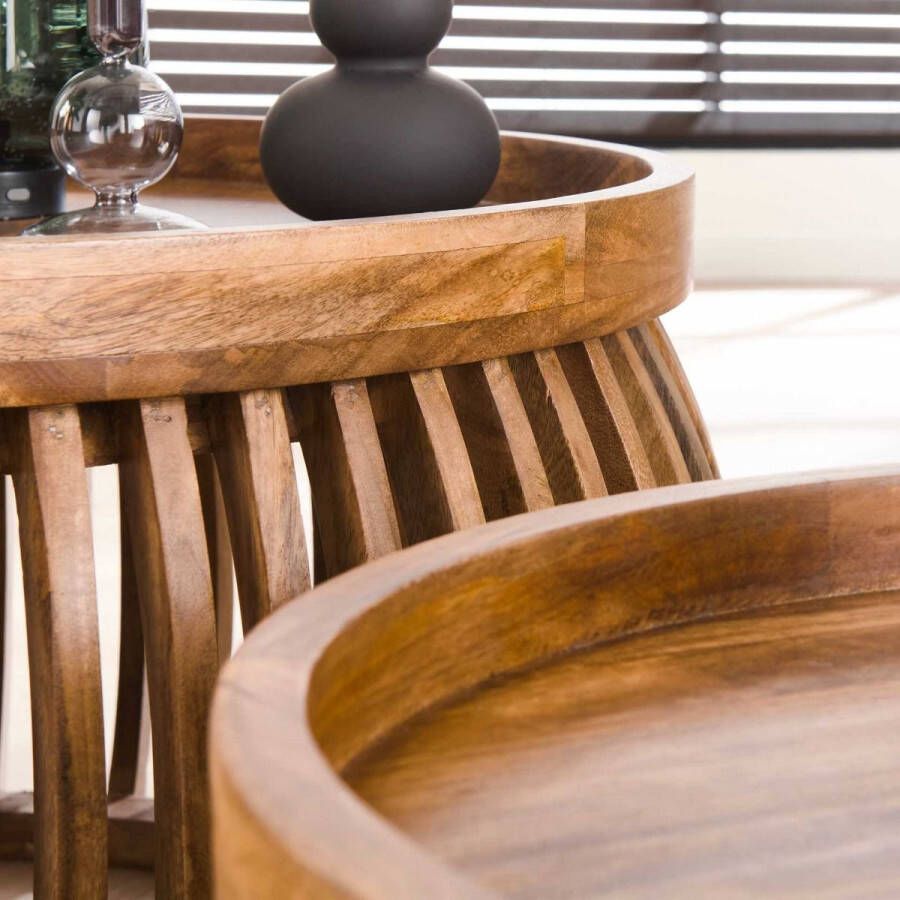 Fraaai Odila salontafel mangohout curve set van 2