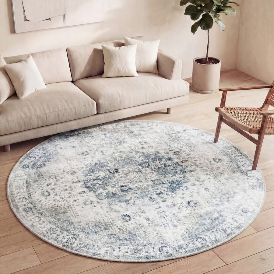 Fraai Rond Vintage vloerkleed Lago Grijs Ø 140 cm - Foto 2