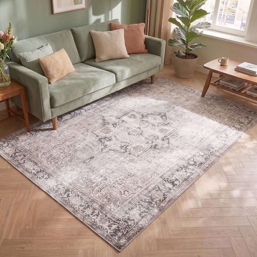Fraai Vintage vloerkleed Lugan Lichtbruin 140x200cm - Foto 2
