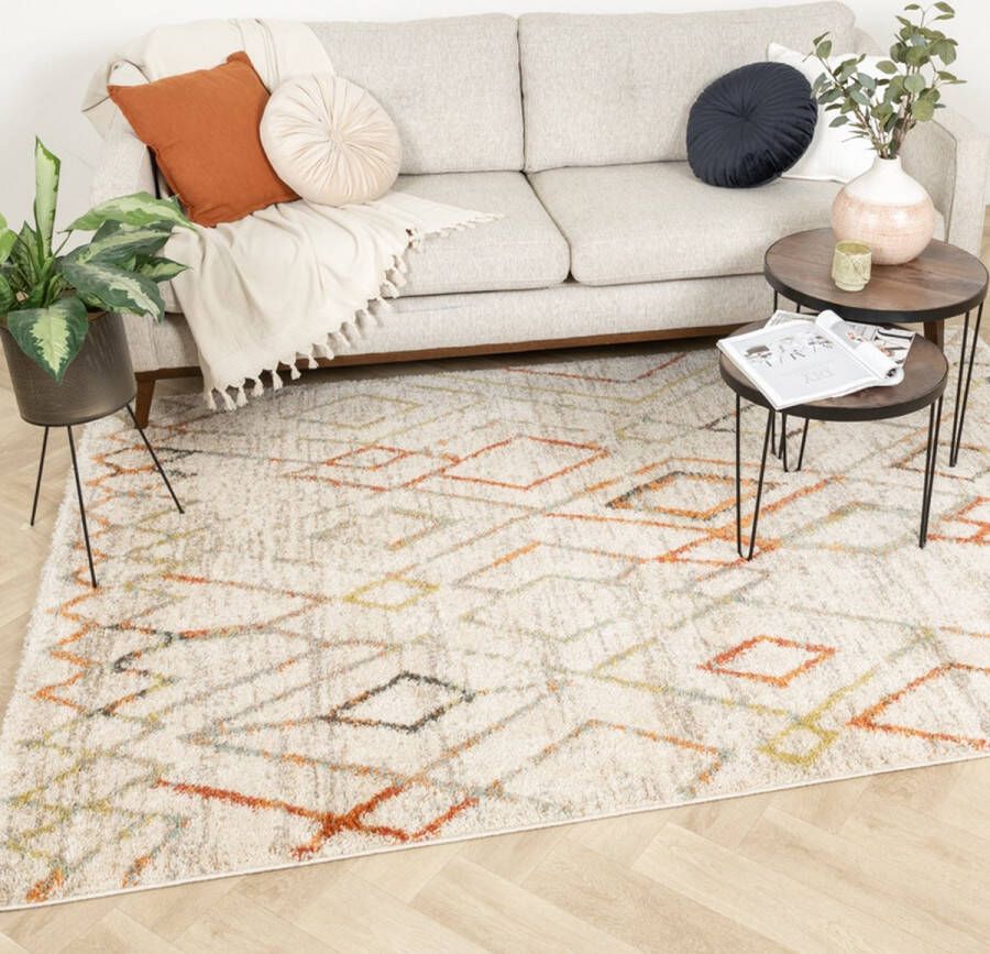 Fraai Hoogpolig vloerkleed Blend Diamond Terra 200x290cm