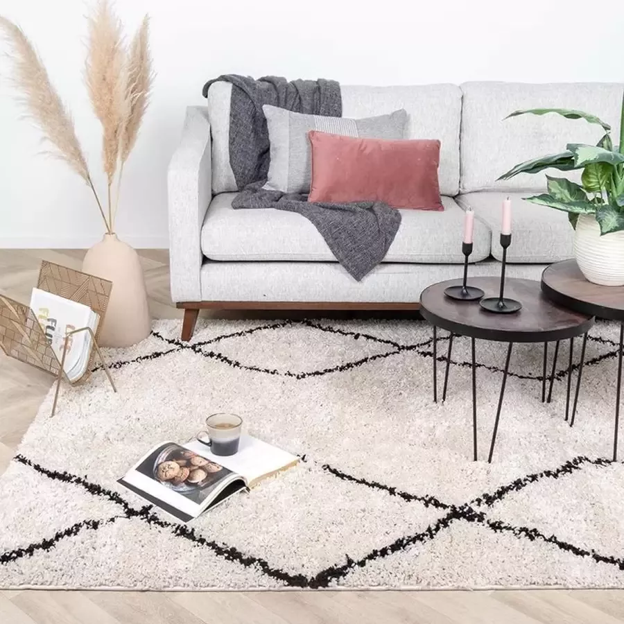 Fraai Hoogpolig vloerkleed Sensa Double Creme Zwart 200x290cm