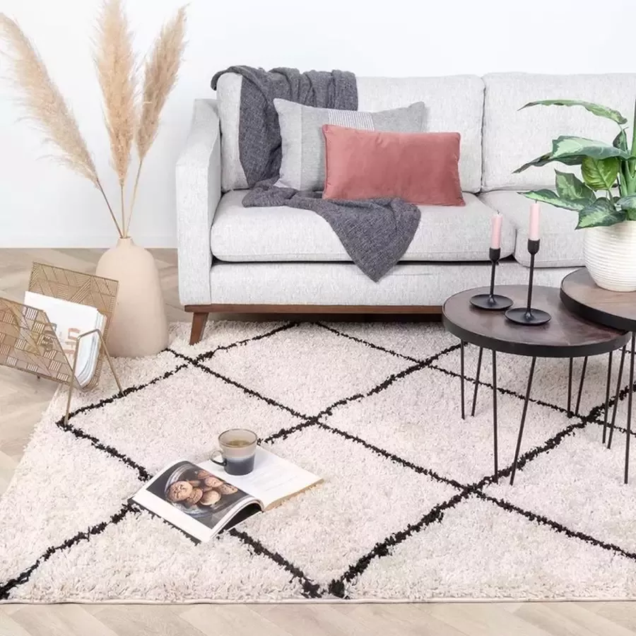 Fraai Hoogpolig vloerkleed Sensa Lines Creme Zwart 80x150cm