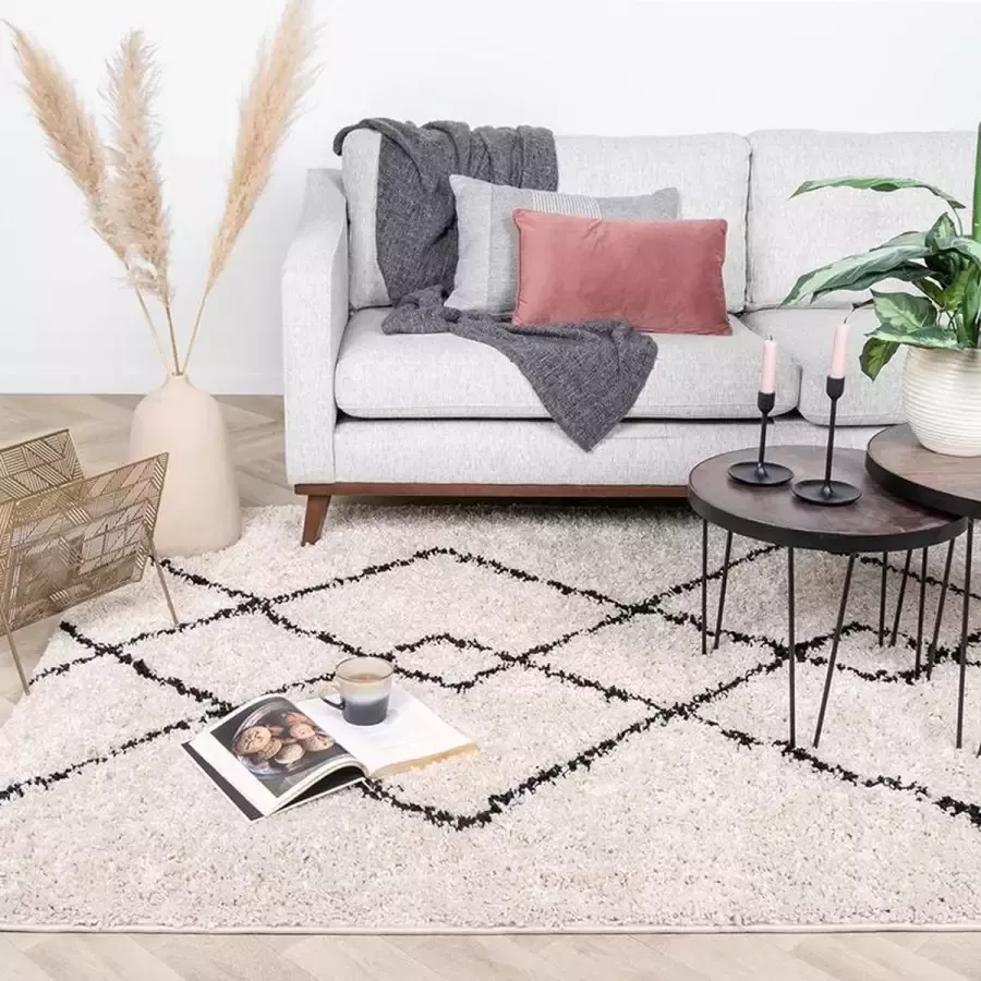 Fraai Hoogpolig vloerkleed Sensa Pair Creme Zwart 200x290cm