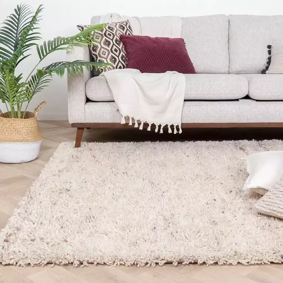 Fraai Hoogpolig Wollen vloerkleed Royal Creme Taupe Gemeleerd 230x330cm