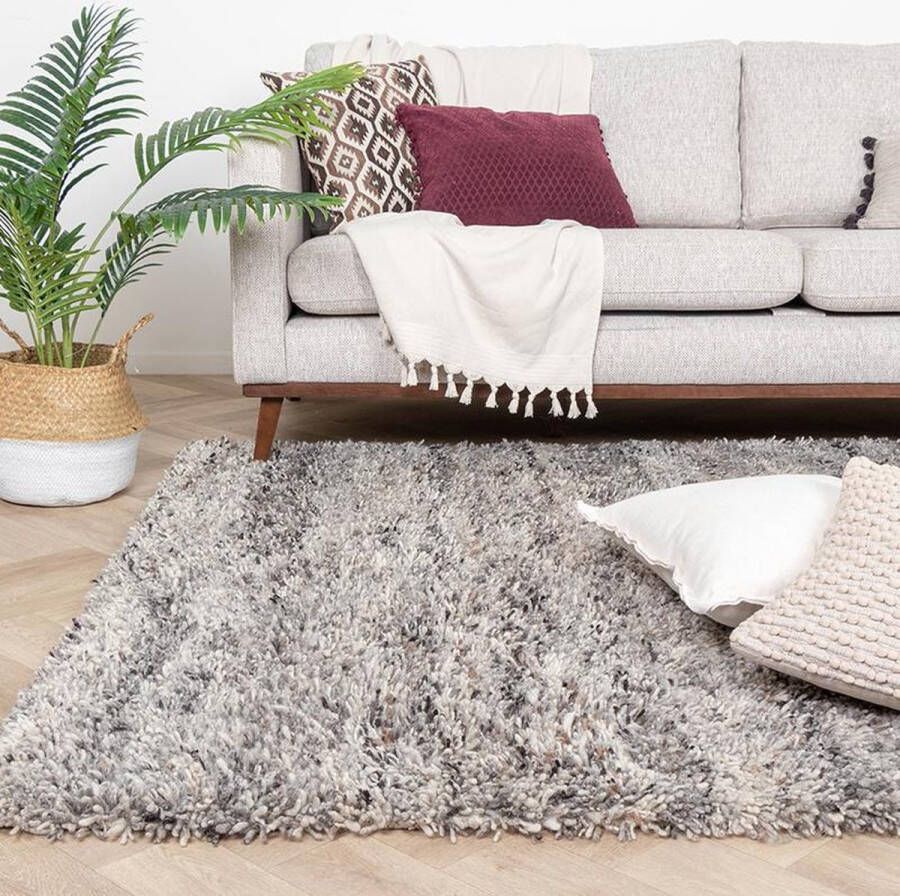 Fraai Hoogpolig Wollen vloerkleed Royal Licht Grijs Gemeleerd 230x330cm