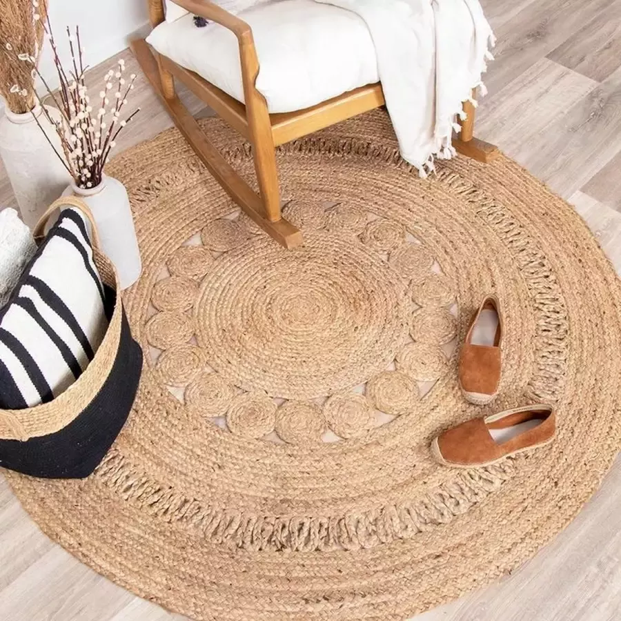 Fraai Jute vloerkleed Fair Rond Rotan naturel Ø 150cm