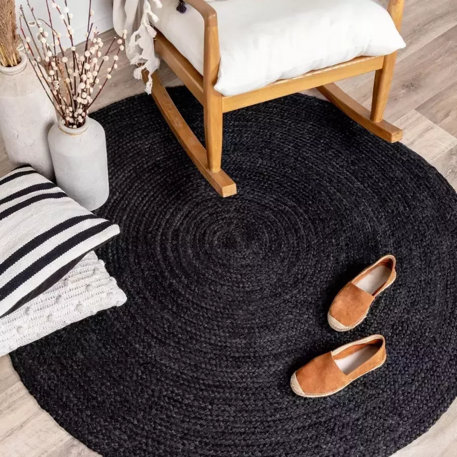 Fraai Jute vloerkleed Fair Rond zwart Ø 140cm