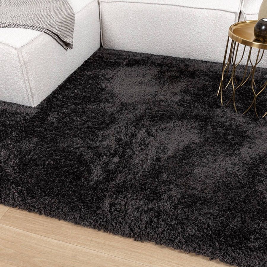 Fraai Ovaal Shaggy vloerkleed Blaze Antraciet 160x230cm