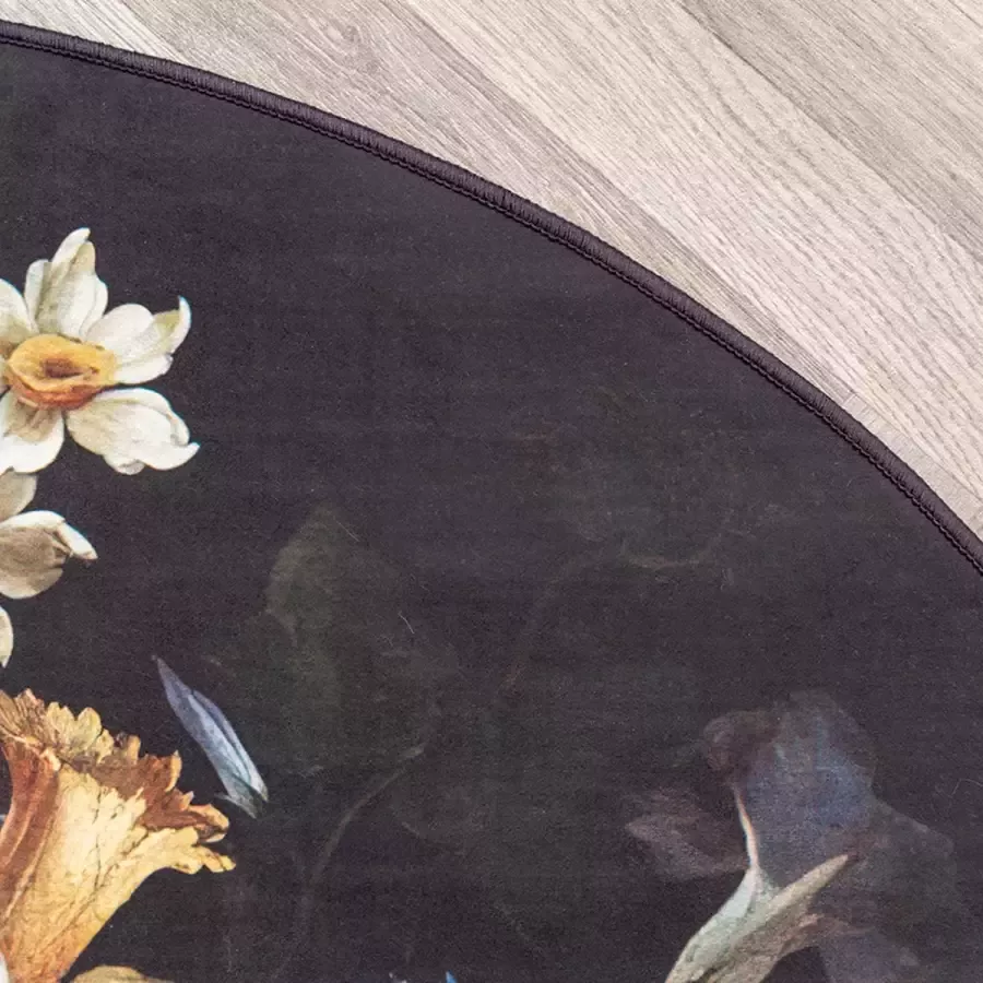 Fraai Rond bloemen vloerkleed Florine Zwart Blauw Ø200cm
