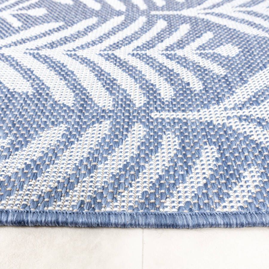 Fraai Rond buitenkleed Summer Leaves Blauw Ø 240cm