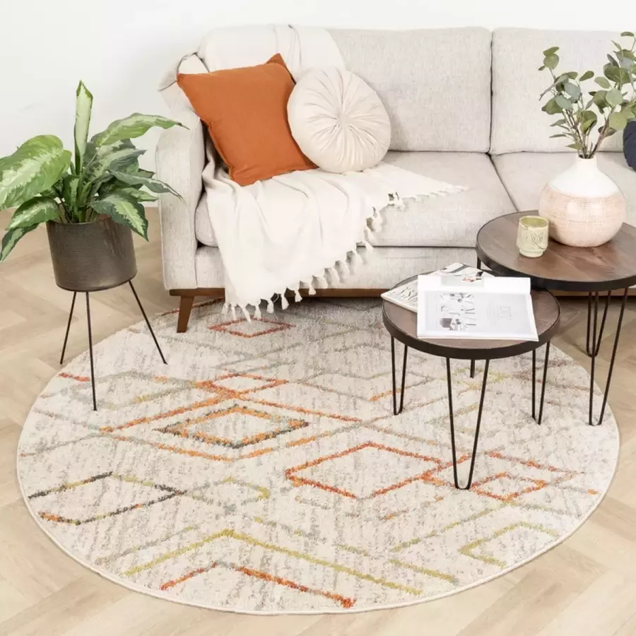 Fraai Rond hoogpolig vloerkleed Blend Diamond Terra Ø100cm