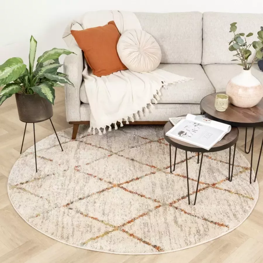 Fraai Rond hoogpolig vloerkleed Blend Lines Terra Ø100cm