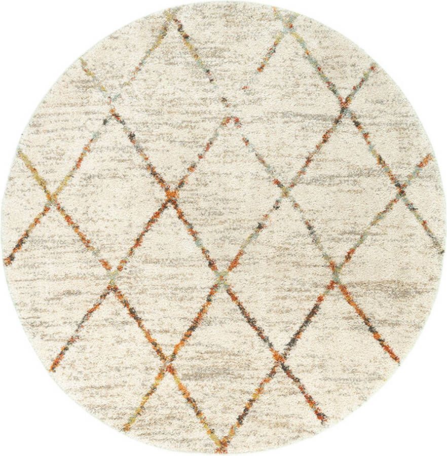 Fraai Rond hoogpolig vloerkleed Blend Lines Terra Ø120cm