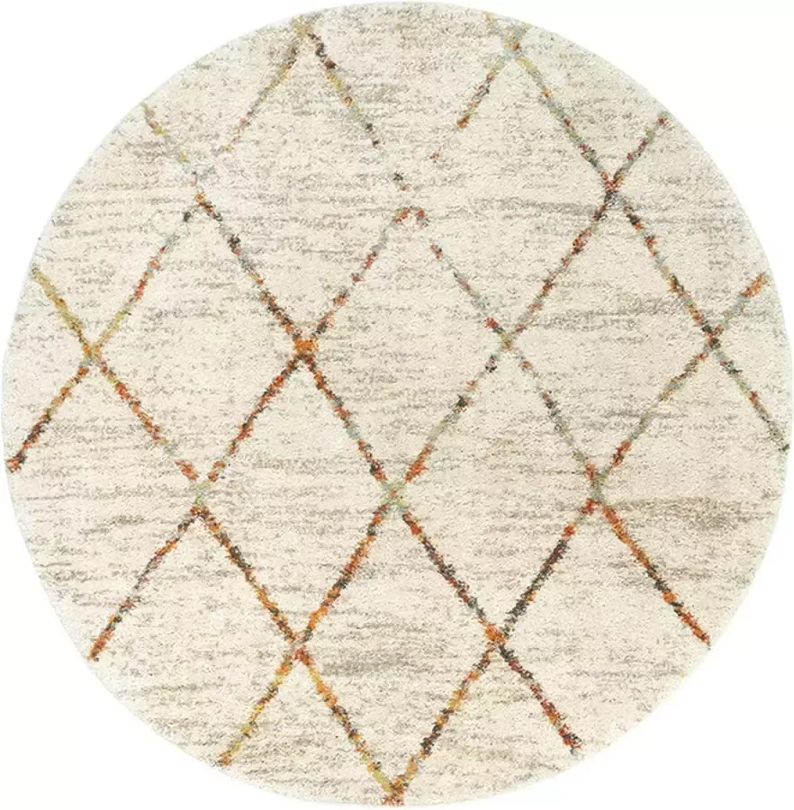 Fraai Rond hoogpolig vloerkleed Blend Lines Terra Ø120cm
