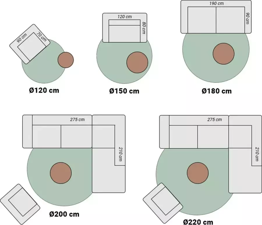 Fraai Rond hoogpolig vloerkleed Blend Lines Terra Ø160cm