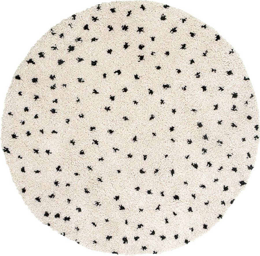 Fraai Rond hoogpolig vloerkleed Grand Dots Creme Zwart Ø 180cm