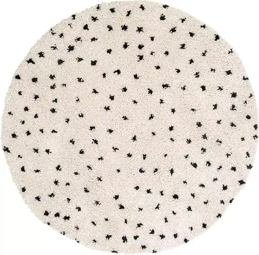 Fraai Rond hoogpolig vloerkleed Grand Dots Creme Zwart Ø 180cm
