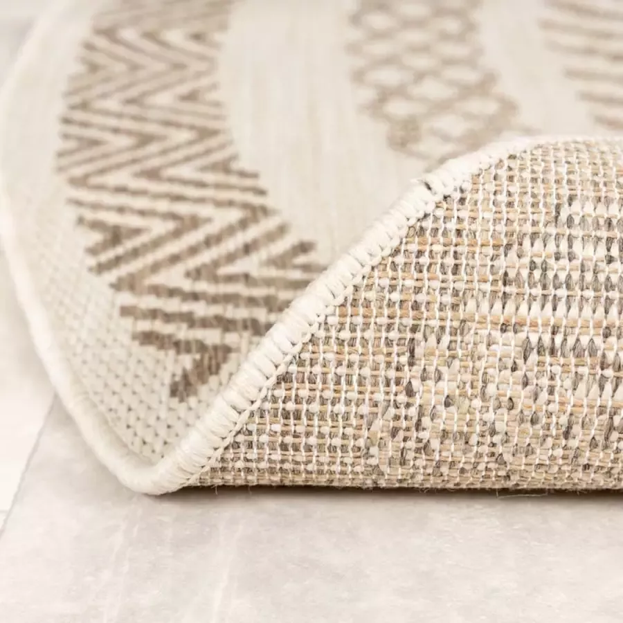 Fraai Rond jute buitenkleed Nomad Aztec Creme Ø 100cm
