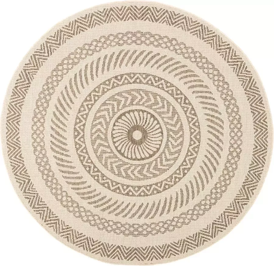 Fraai Rond jute buitenkleed Nomad Aztec Creme Ø 240cm