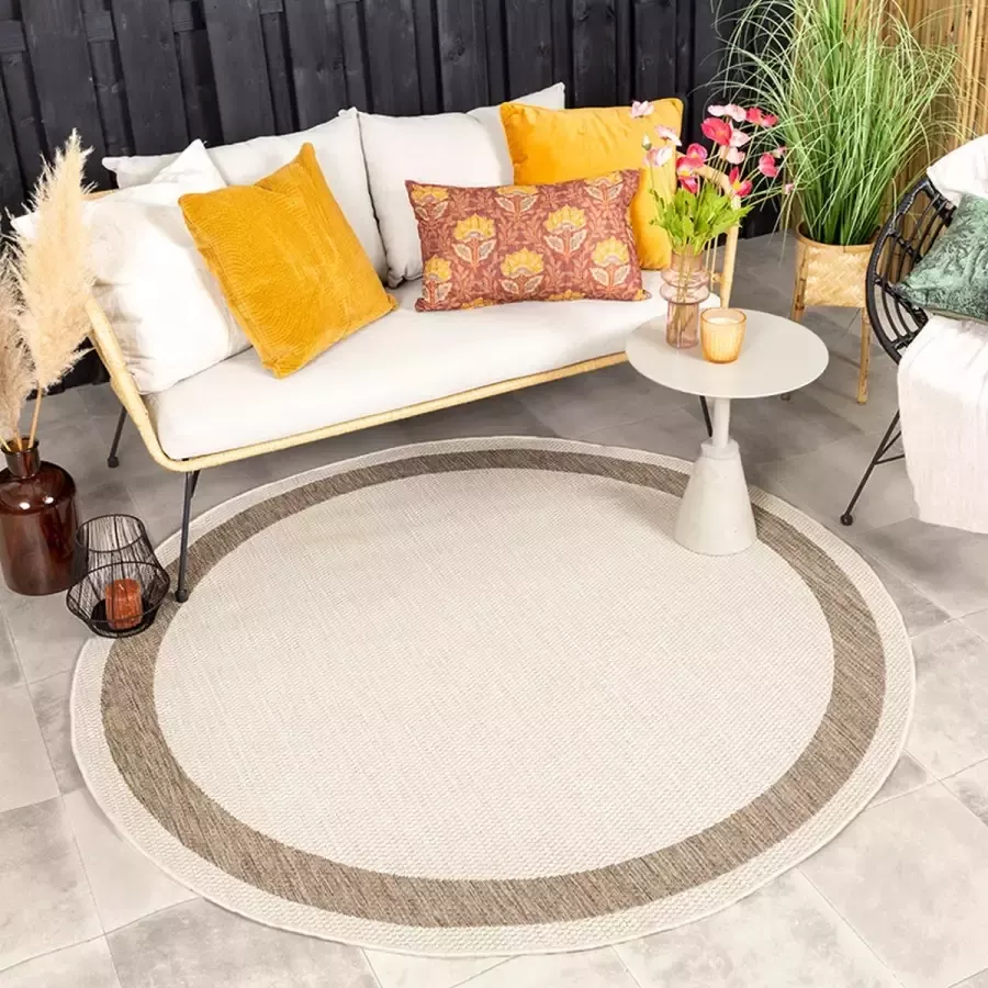 Fraai Rond jute buitenkleed Nomad Edge Creme Ø 160cm