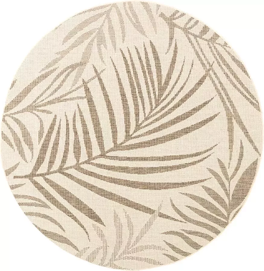 Fraai Rond jute buitenkleed Nomad Leaves Creme Ø 100cm