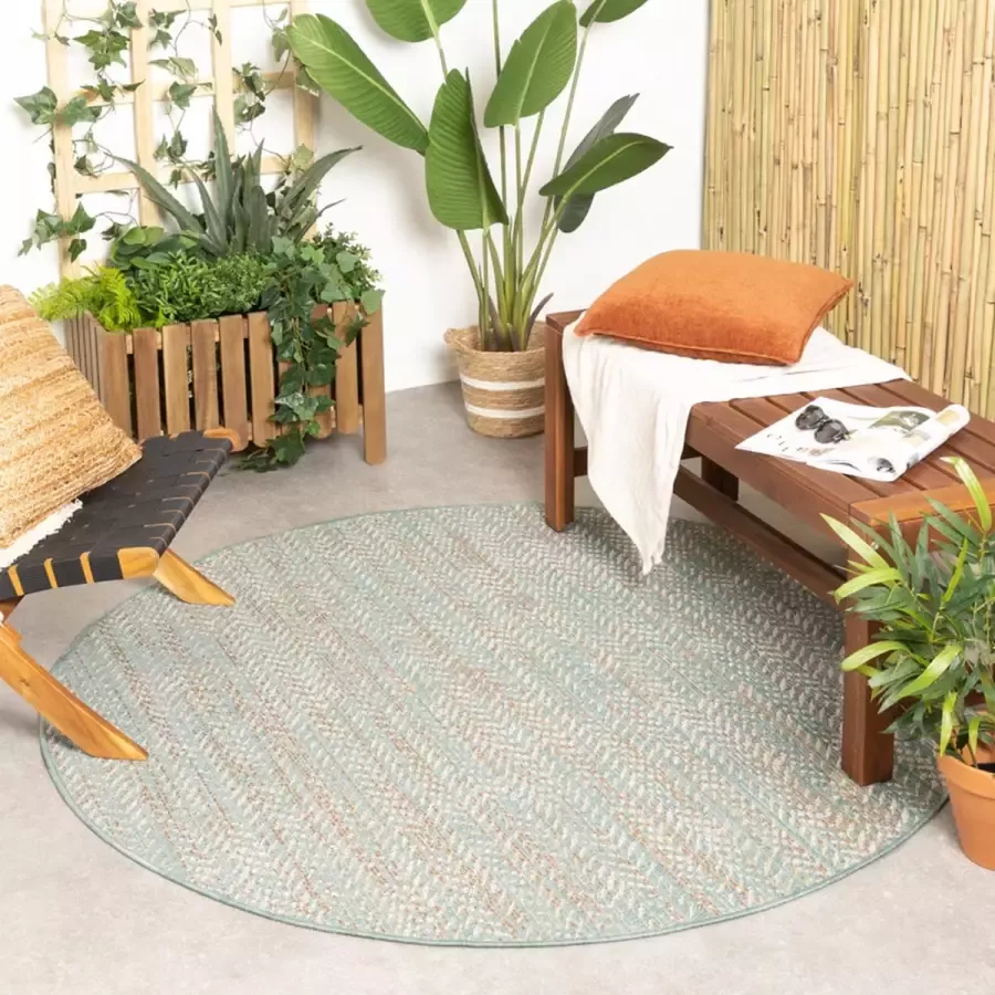 Fraai Rond modern buitenkleed Playa Aztec Groen Ø 200cm