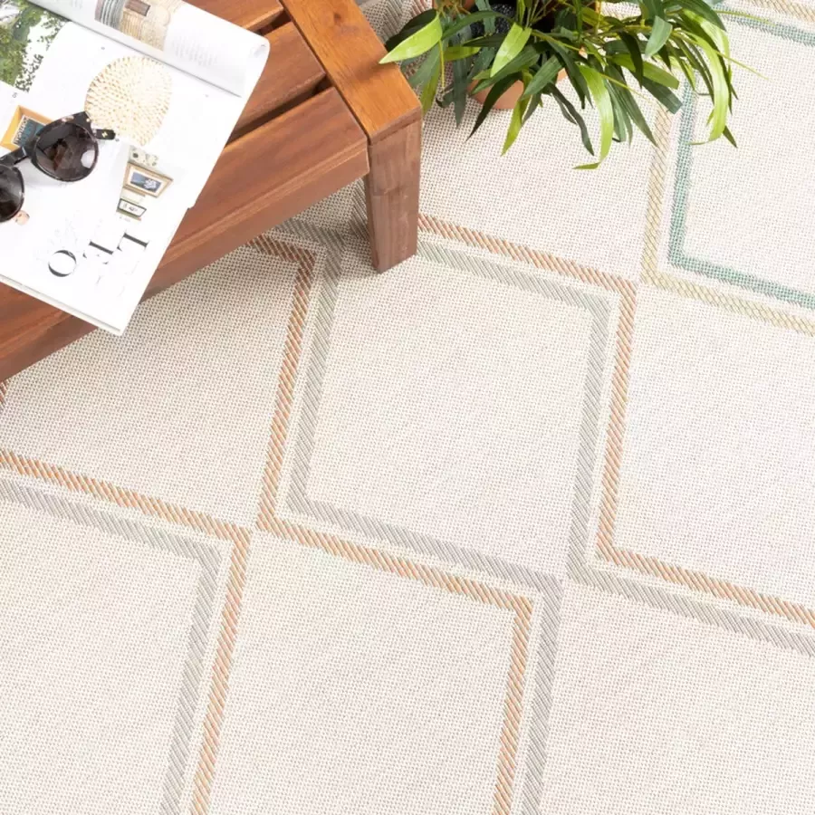 Fraai Rond modern buitenkleed Playa Pattern Creme Ø 240cm