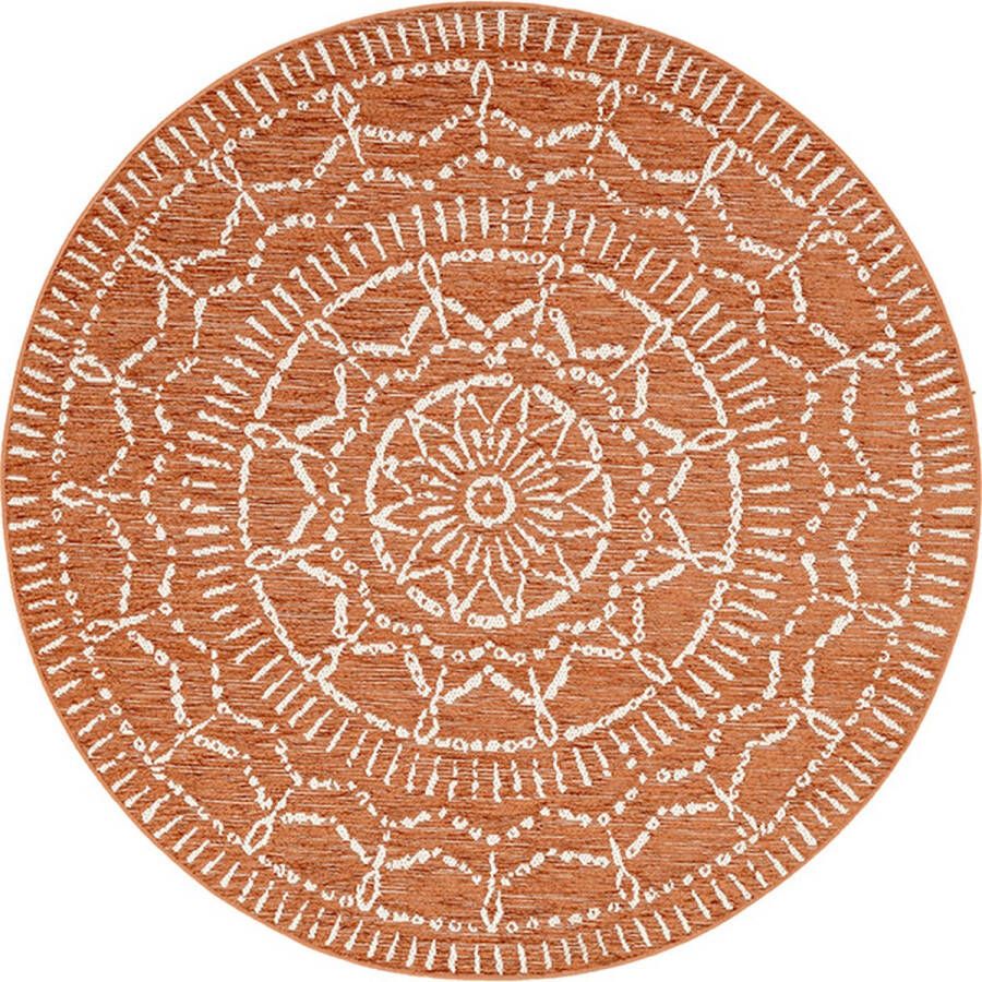 Fraai Rond modern buitenkleed Porto Aztec Terra Ø 120cm