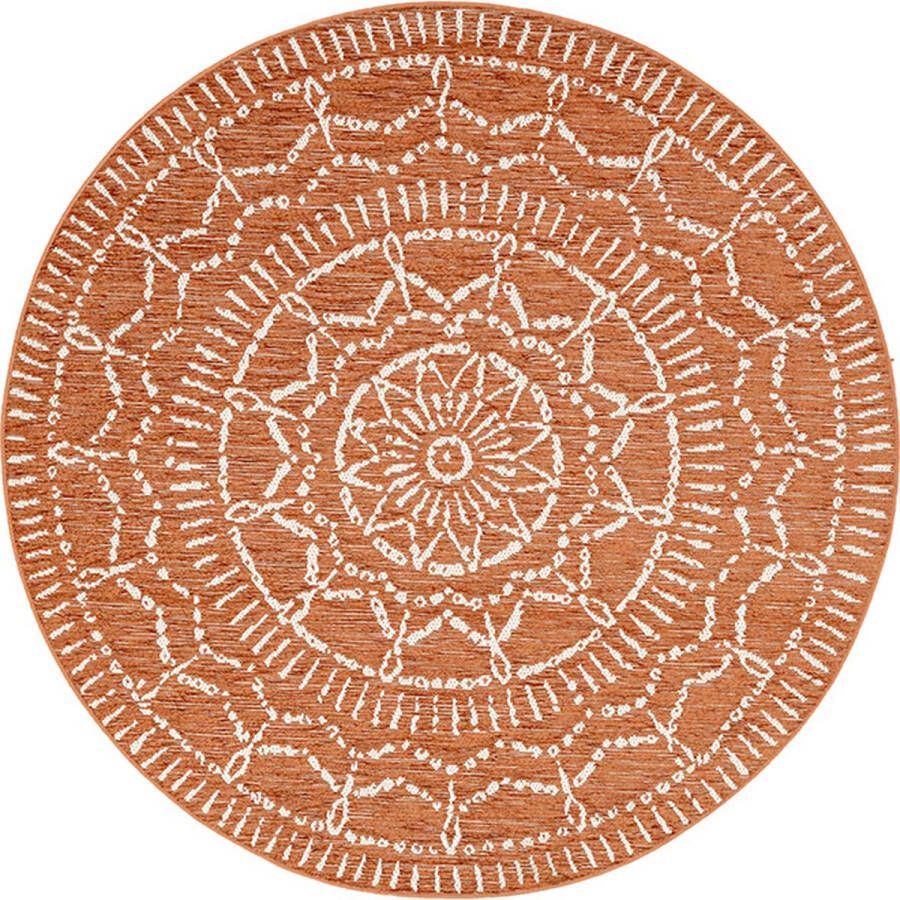 Fraai Rond modern buitenkleed Porto Aztec Terra Ø 160cm