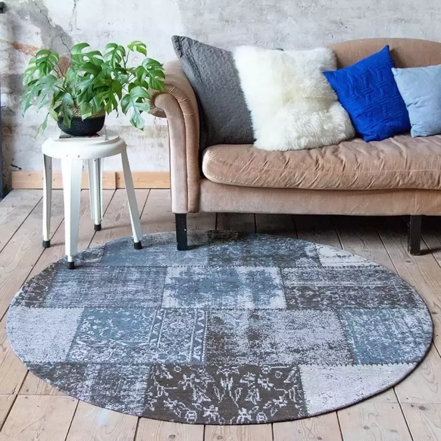 Fraai Rond patchwork vloerkleed Dreams grijs blauw Ø 150cm