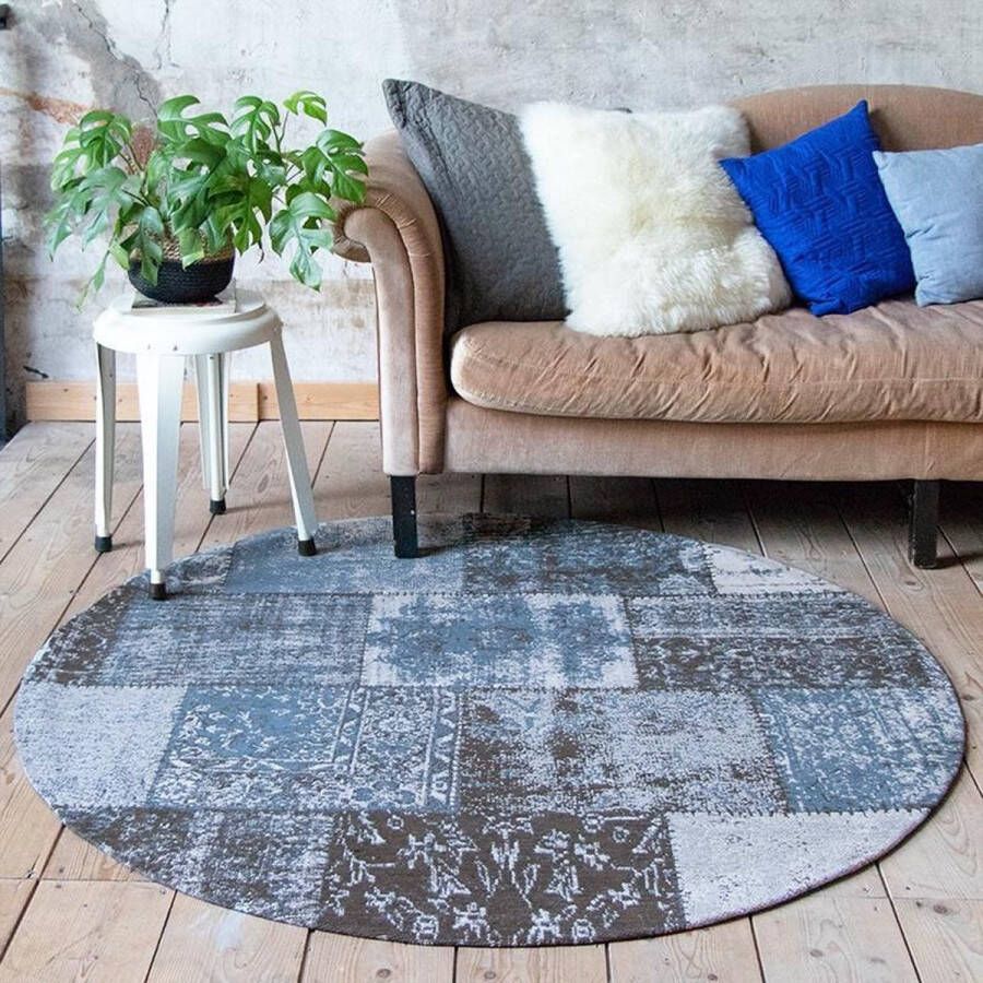 Fraai Rond patchwork vloerkleed Dreams grijs blauw Ø 200cm