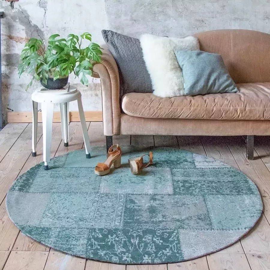 Fraai Rond patchwork vloerkleed Dreams mint turquoise Ø 150cm