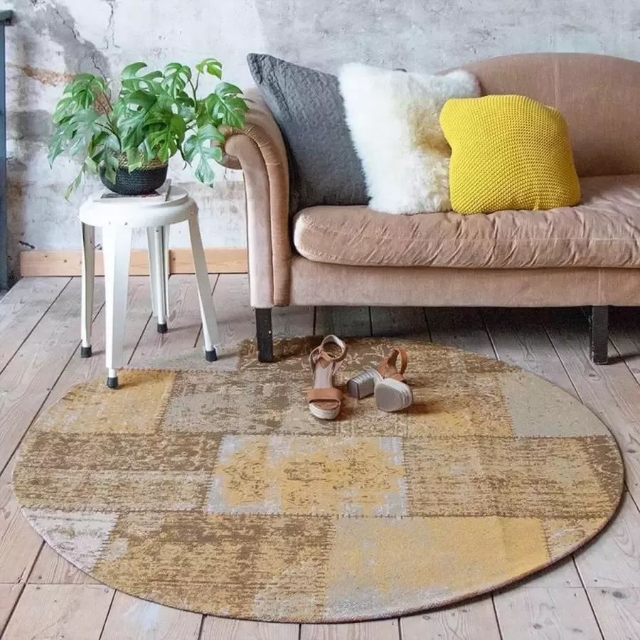Fraai Rond patchwork vloerkleed Dreams Okergeel Ø 150cm