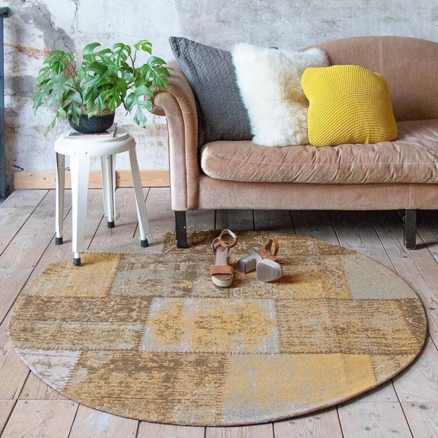 Fraai Rond patchwork vloerkleed Dreams Okergeel Ø 200cm