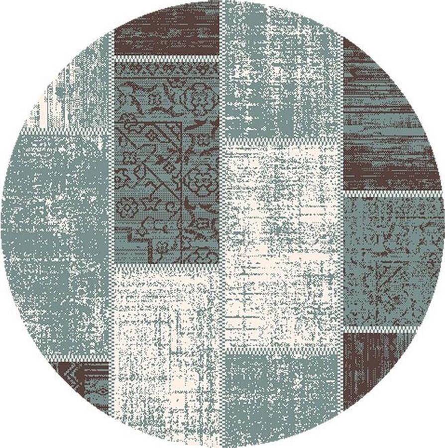 Fraai Rond patchwork vloerkleed Spring Groen Grijs Ø 100cm