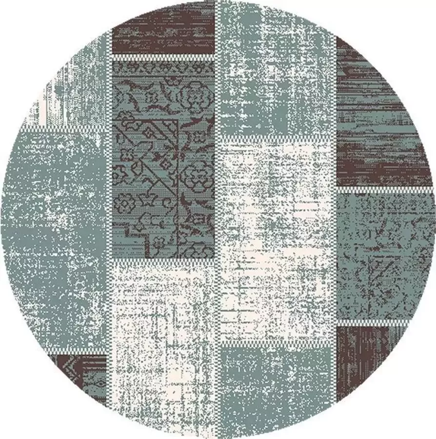 Fraai Rond patchwork vloerkleed Spring Groen Grijs Ø 100cm