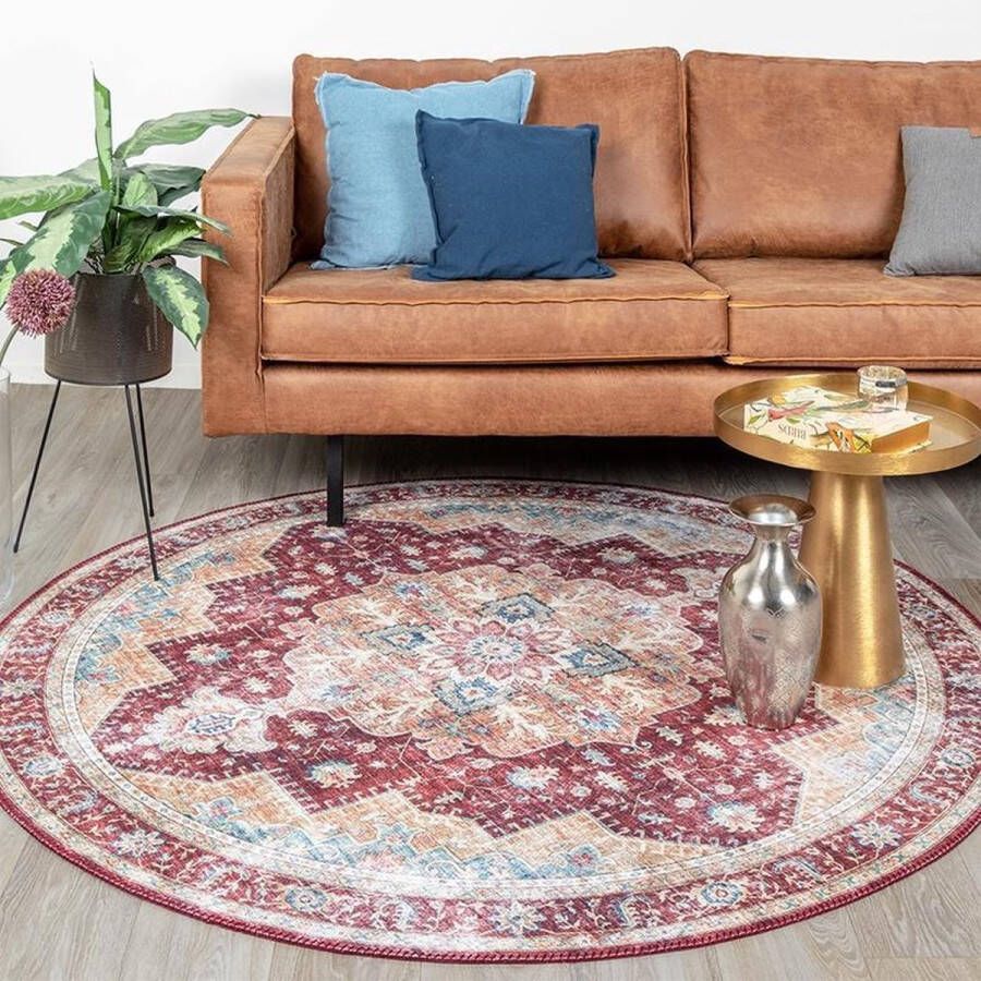 Fraai Rond Vintage vloerkleed Azara Rood Ø 200cm