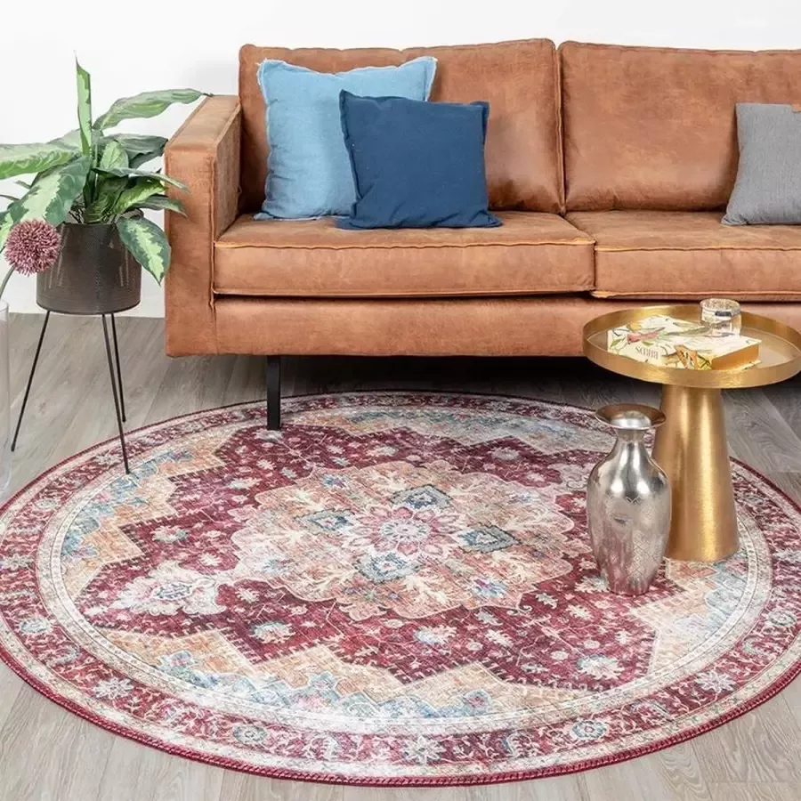 Fraai Rond Vintage vloerkleed Azara Rood Ø 200cm