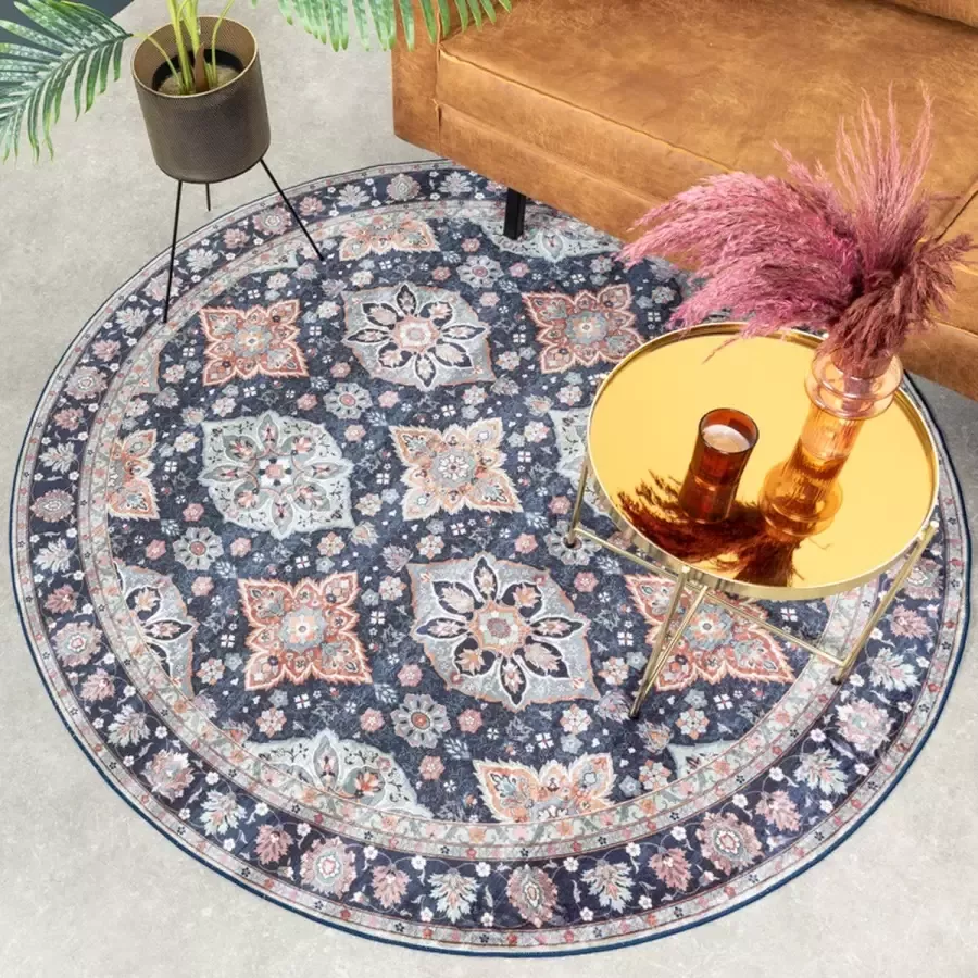 Fraai Rond vintage vloerkleed Imagine Oriental Blauw Ø 100cm