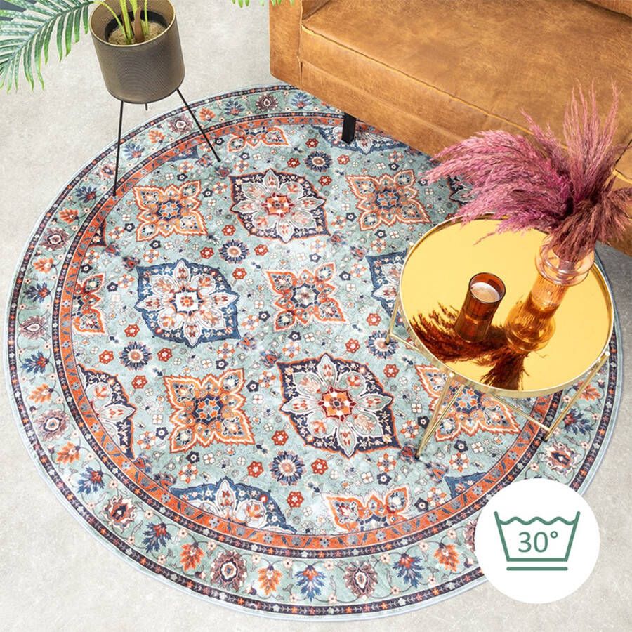 Fraai Rond vintage vloerkleed Imagine Oriental Groen Ø 100cm