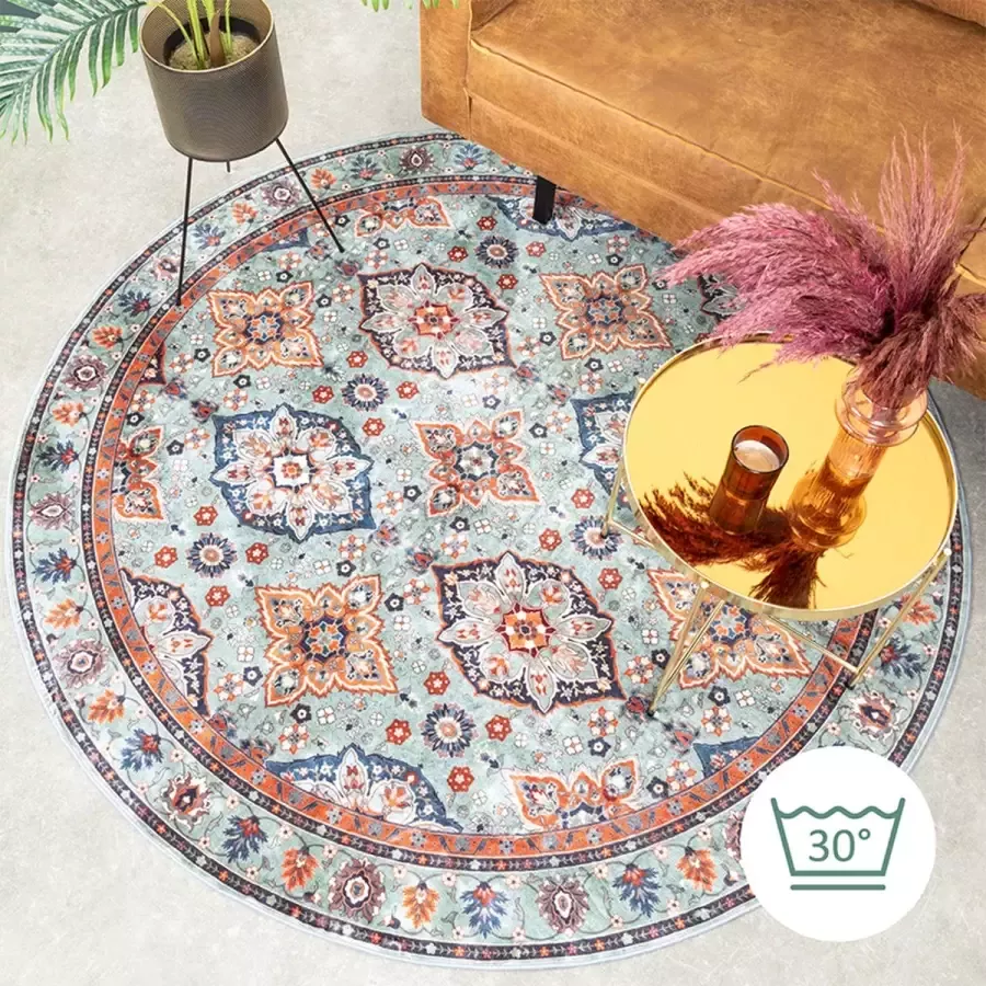 Fraai Rond vintage vloerkleed Imagine Oriental Groen Ø 100cm