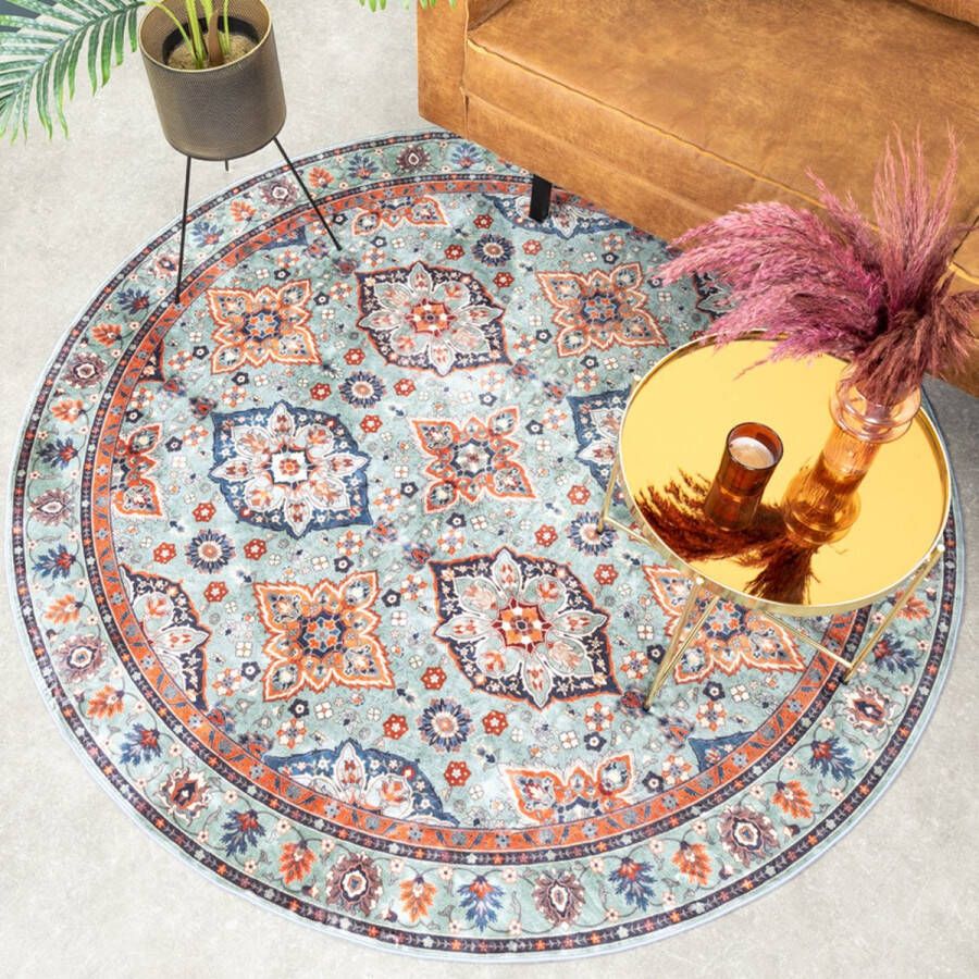 Fraai Rond vintage vloerkleed Imagine Oriental Groen Ø 200cm