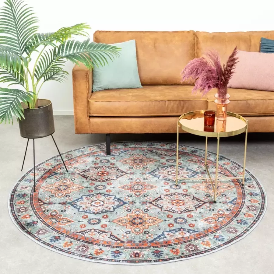 Fraai Rond vintage vloerkleed Imagine Oriental Groen Ø 240cm