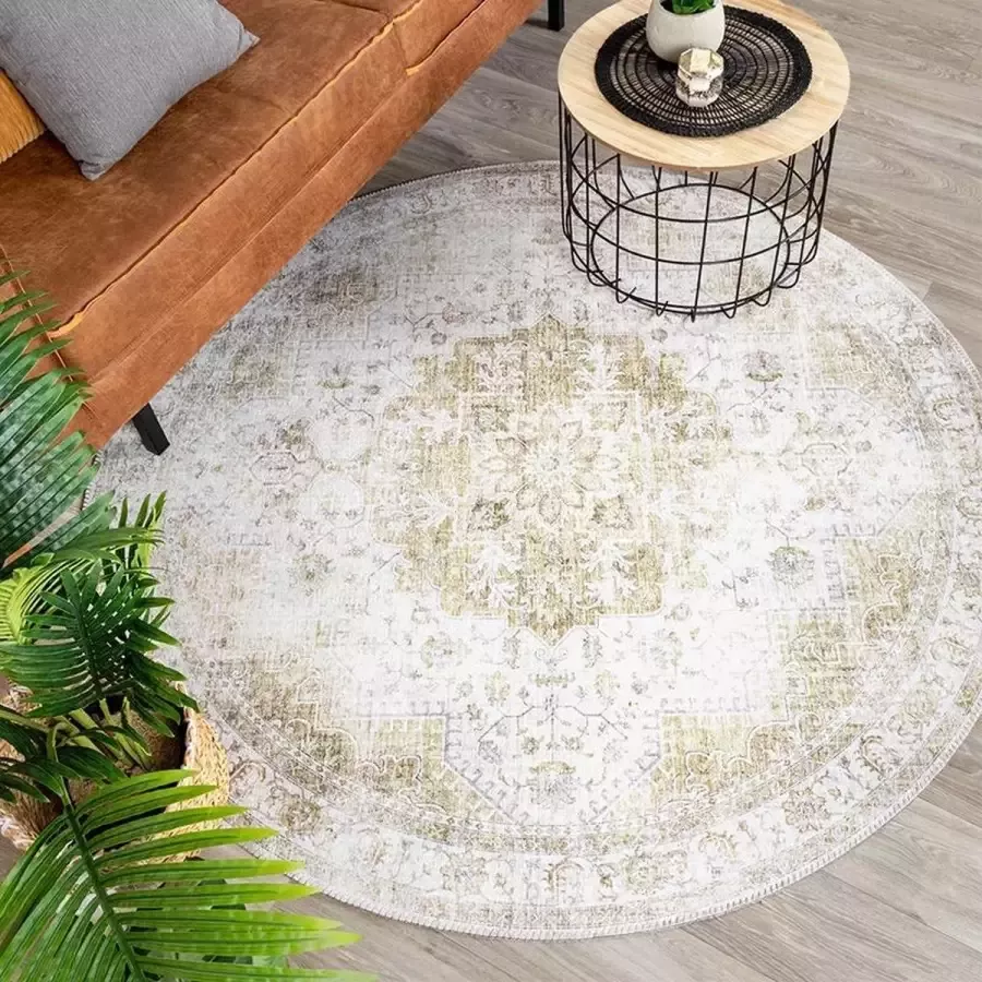 Fraai Rond Vintage vloerkleed Lago Groen Ø 240cm