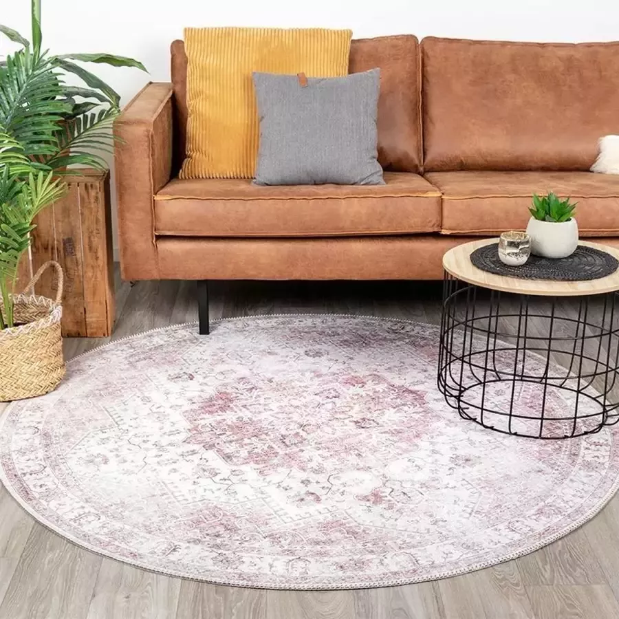 Fraai Rond Vintage vloerkleed Lago Roze Ø 200cm