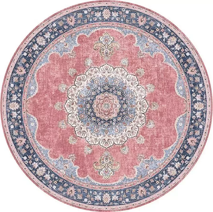 Fraai Rond vintage vloerkleed Lily Medaillon Rood Roze Ø 160cm