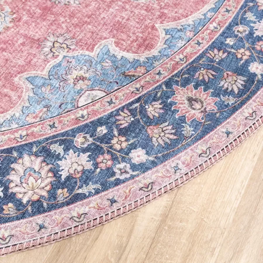 Fraai Rond vintage vloerkleed Lily Medaillon Rood Roze Ø 280cm