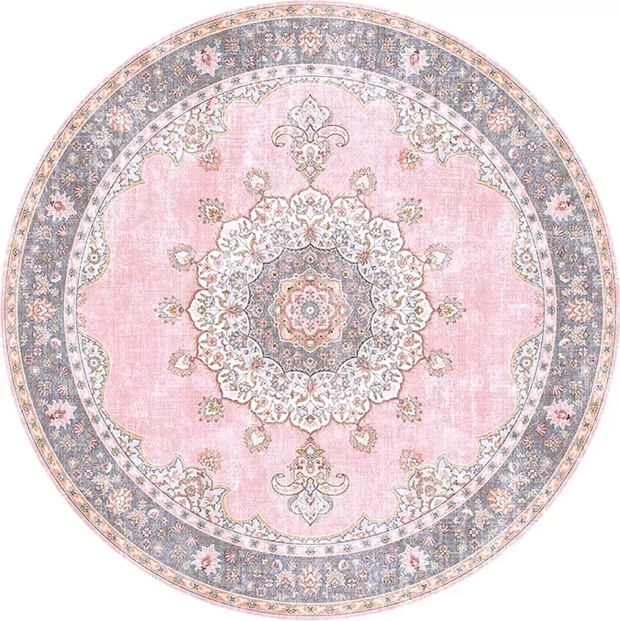 Fraai Rond vintage vloerkleed Lily Medaillon Roze Ø 140cm